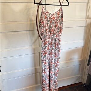 Floral romantic Jumpsuit Wide Leg Raw Hem Summer Romper M